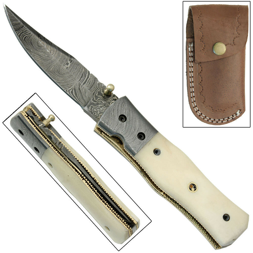 Damascus Steel American West Liner Lock Folding Hand Forged Pocket Knife - TOPHATTER'S ARMORY DEALS Collectible Weapons - Tophatter Daily Deals