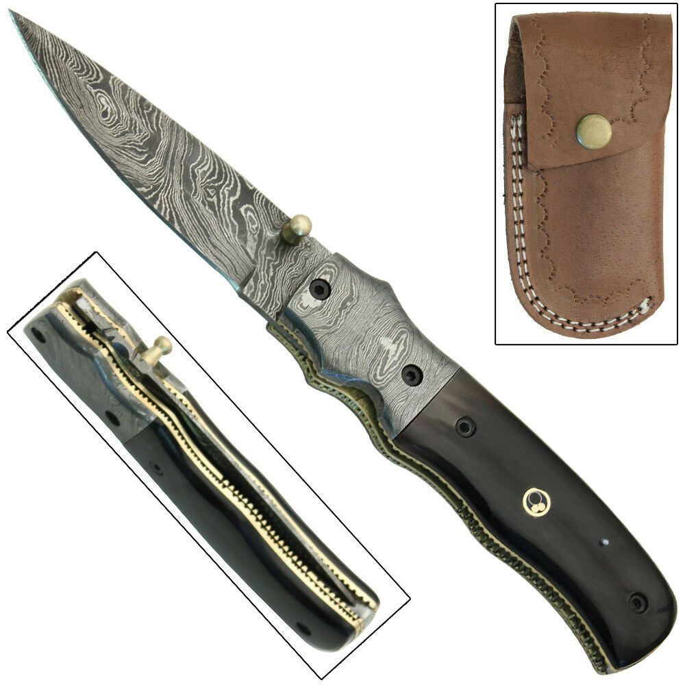 Legends of the Old West Liner Lock Folding Damascus Steel Forged Pocket Knife - TOPHATTER'S ARMORY DEALS Collectible Weapons - Tophatter Daily Deals