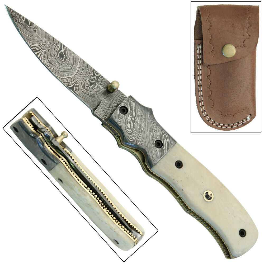 Prairie Lands Liner Lock Folding Damascus Steel Hand Forged Pocket Knife - TOPHATTER'S ARMORY DEALS Collectible Weapons - Tophatter Daily Deals