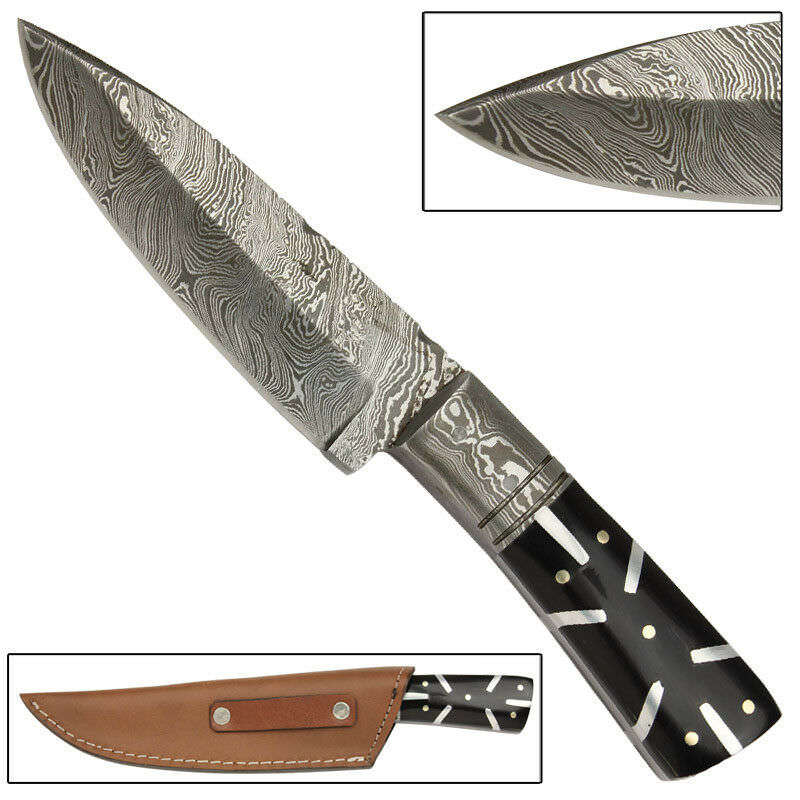 Outdoor Full Tang Hand Forged Damascus Steel Full Tang Tribal Hunting Knife - TOPHATTER'S ARMORY DEALS Collectible Weapons - Tophatter Daily Deals