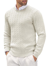 Fitted Men's Knit Sweater - Slim Cable Knit, Cotton, Casual White - Tophatter Daily Deals