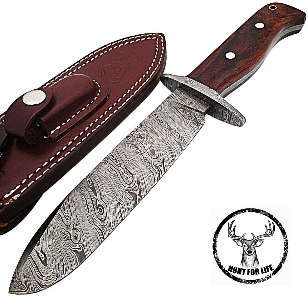 Arrowwood Damascus Steel Full Tang Fixed Blade Hunting Knife - TOPHATTER'S ARMORY DEALS Collectible Weapons - Tophatter Daily Deals