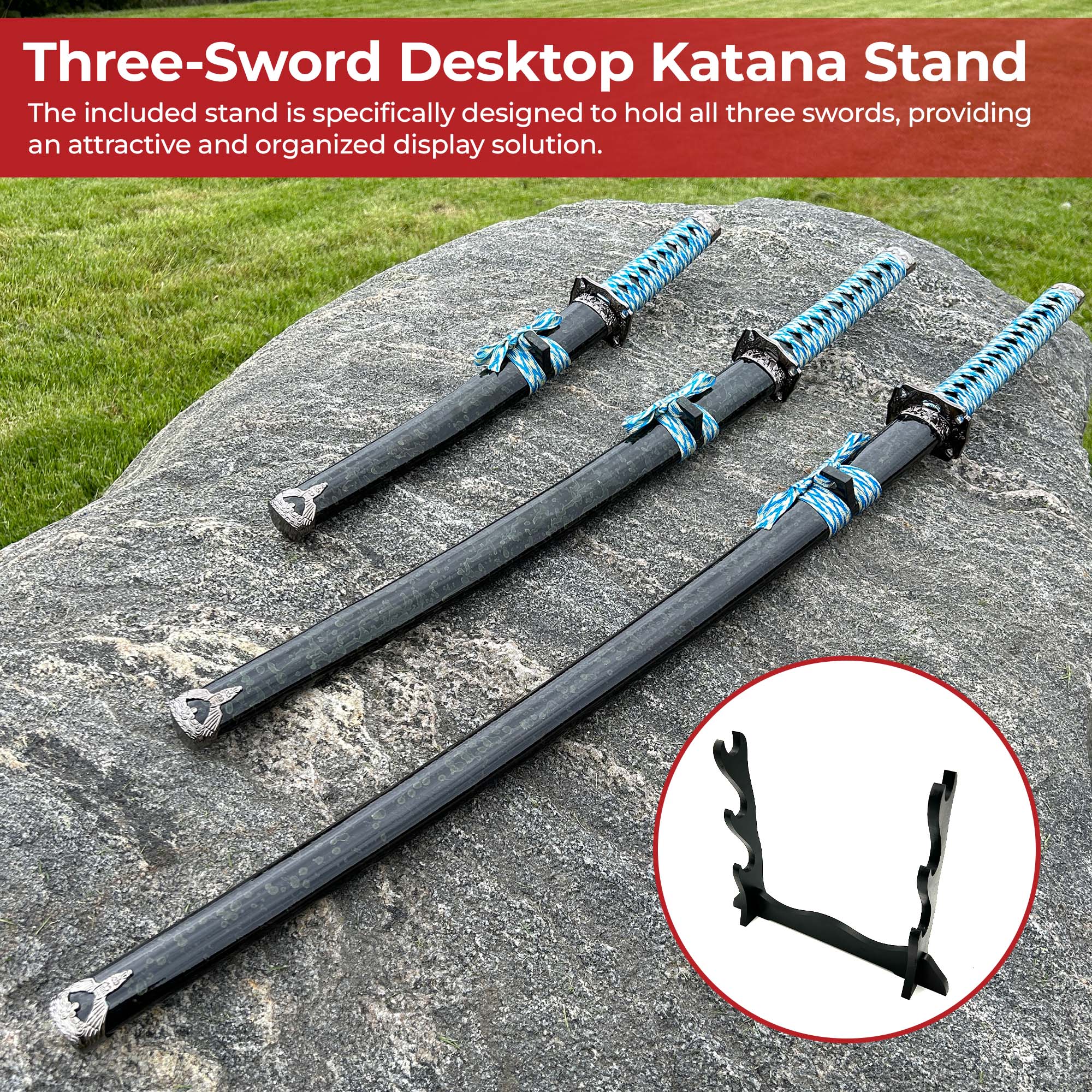 Dragon Edge Three Sword Katana Sword Set With Stand Swords - Tophatter Daily Deals