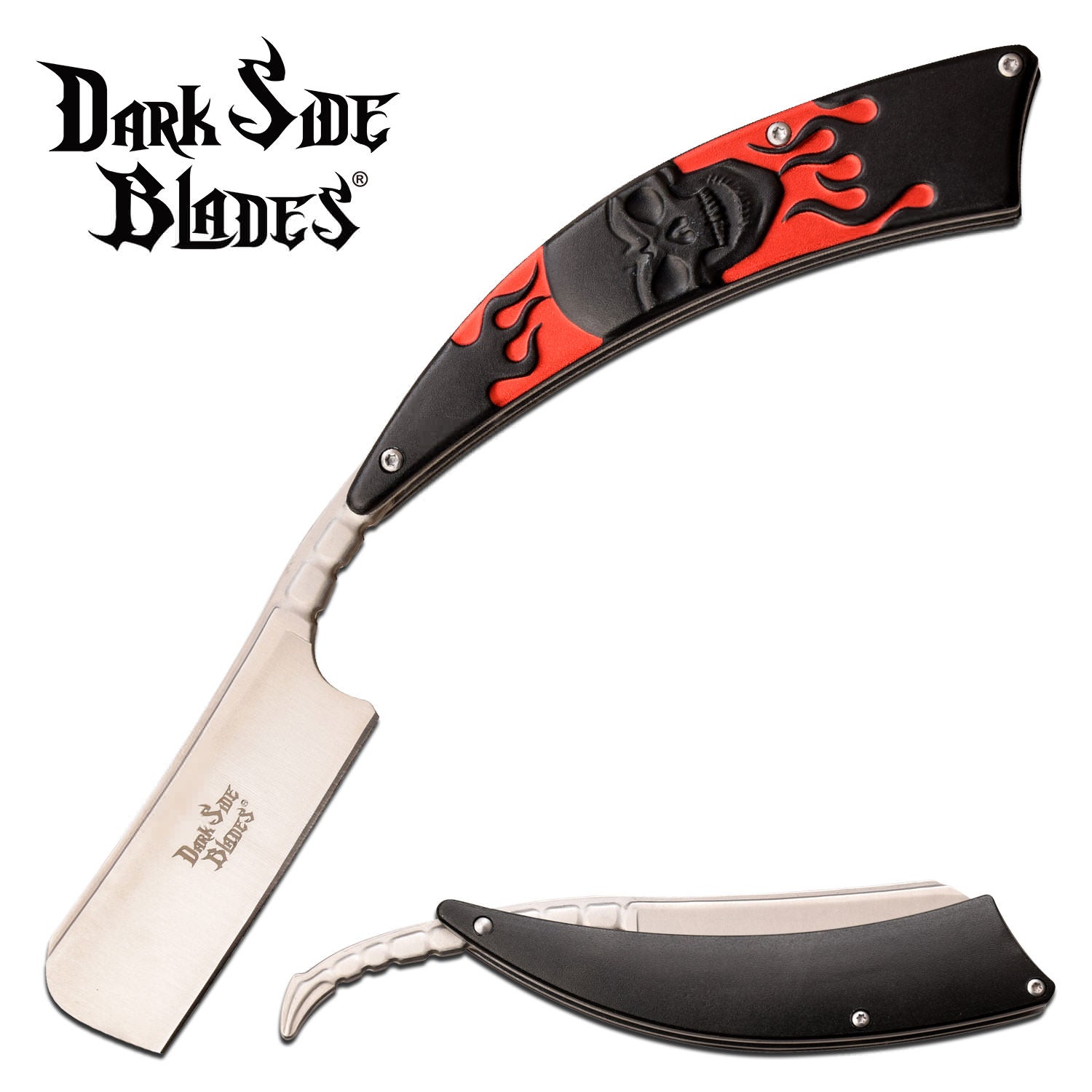 Straight Razor | 3.75" Razor Blade Black Red Flaming Skull - Tophatter's Inc. Weapons Store Online Collectible Weapons - Tophatter Daily Deals