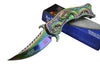 Dragon Titanium Rainbow Spring Assisted Knife 3D Engraved Scales Dark Side Knife-Assist - Tophatter Daily Deals