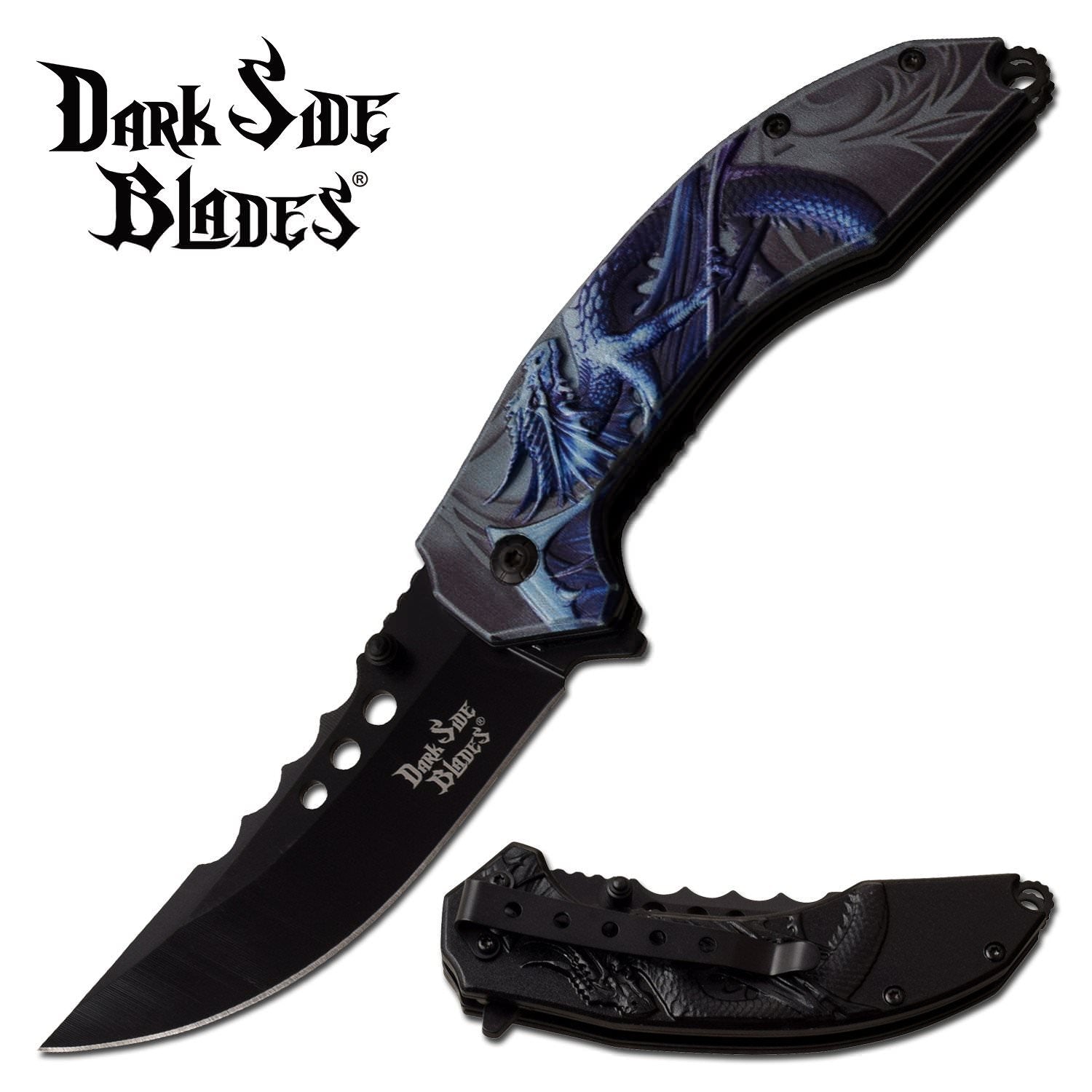 Blue Dragon 3.5" Black Trailing Blade Fantasy Spring Assist Folding Knife - Tophatter's Guns'N'Weapons Store Collectible Weapons - Tophatter Daily Deals