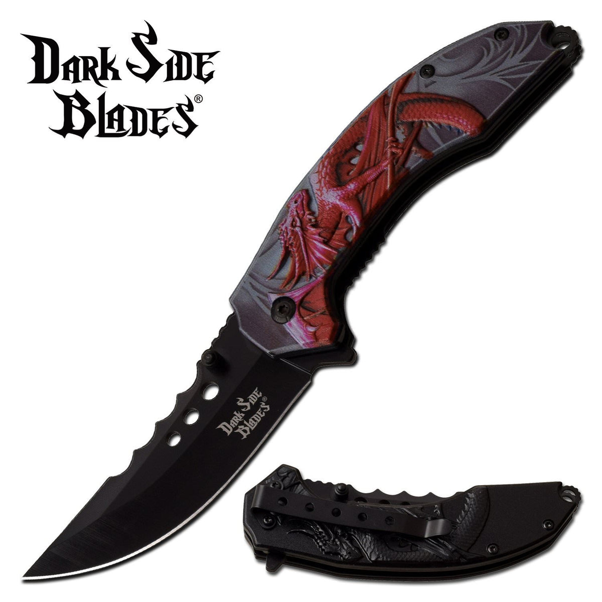 Red Dragon 3.5" Black Trailing Blade Fantasy Spring Assist Folding Knife - Tophatter's Guns'N'Weapons Store Collectible Weapons - Tophatter Daily Deals
