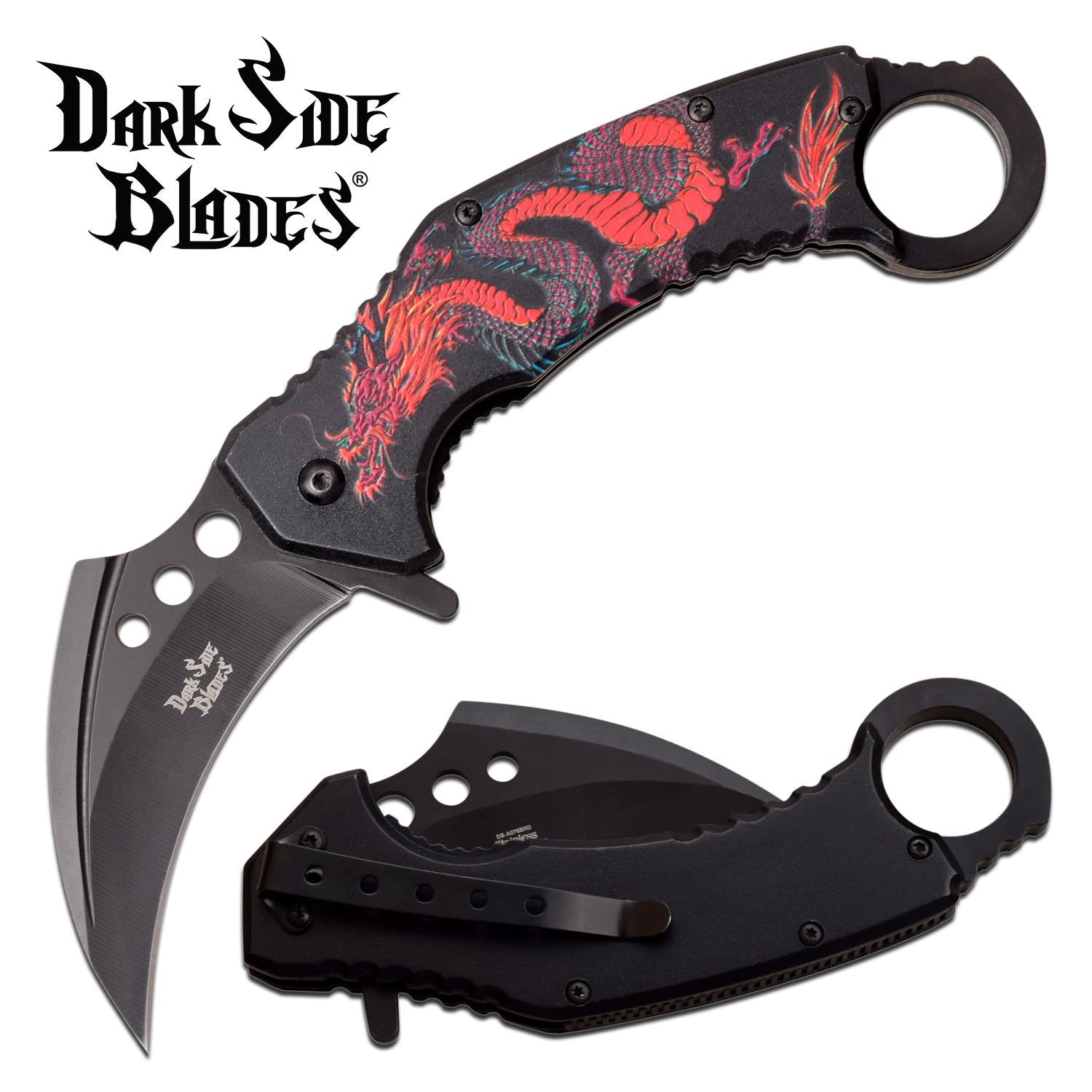 Black Red Dragon Karambit Tactical Spring Assist Folding Knife Collectible Weapons - Tophatter Daily Deals