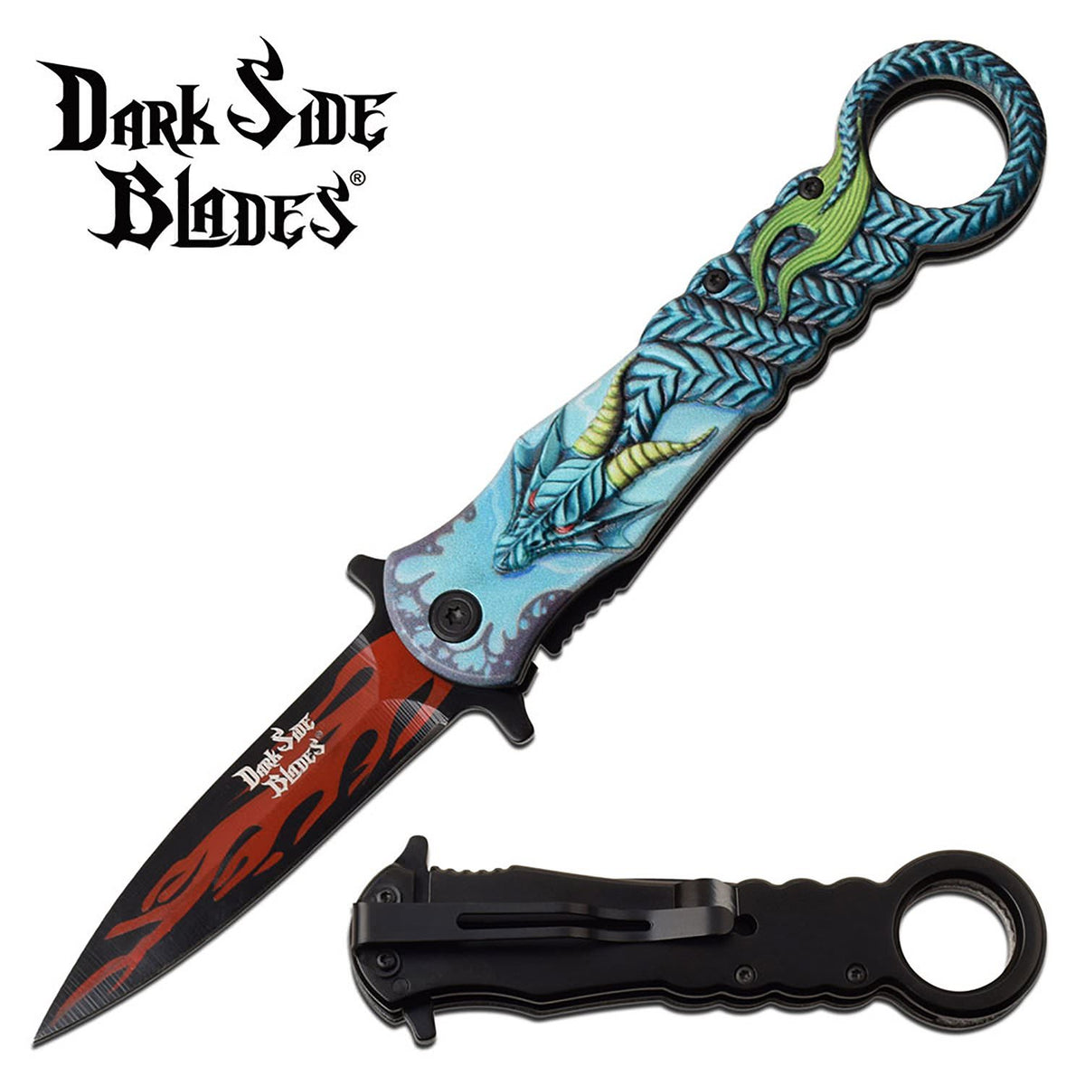 Spring Assisted Knife Blue Dragon Pocket Knife - TOPHATTER'S ARMORY DEALS Collectible Weapons - Tophatter Daily Deals