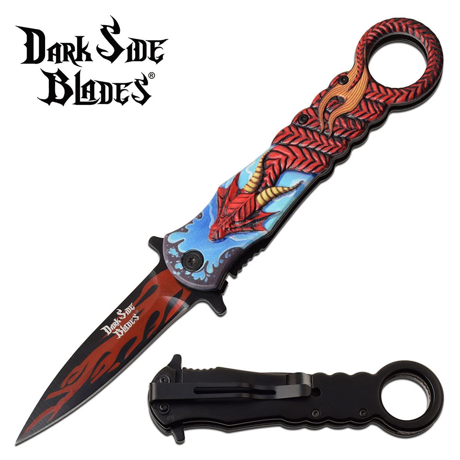 Spring Assisted Knife Red Dragon Pocket Knife - Tophatter's Guns'N'Weapons Store Collectible Weapons - Tophatter Daily Deals