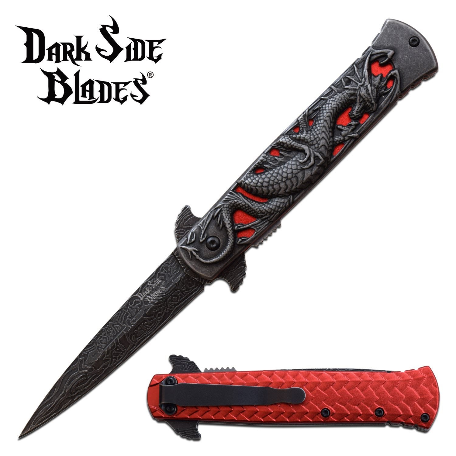 Dragon Pocket Knife Stonewashed Assisted Opening Knife Red Dragon - Tophatter's Guns'N'Weapons Store Collectible Weapons - Tophatter Daily Deals