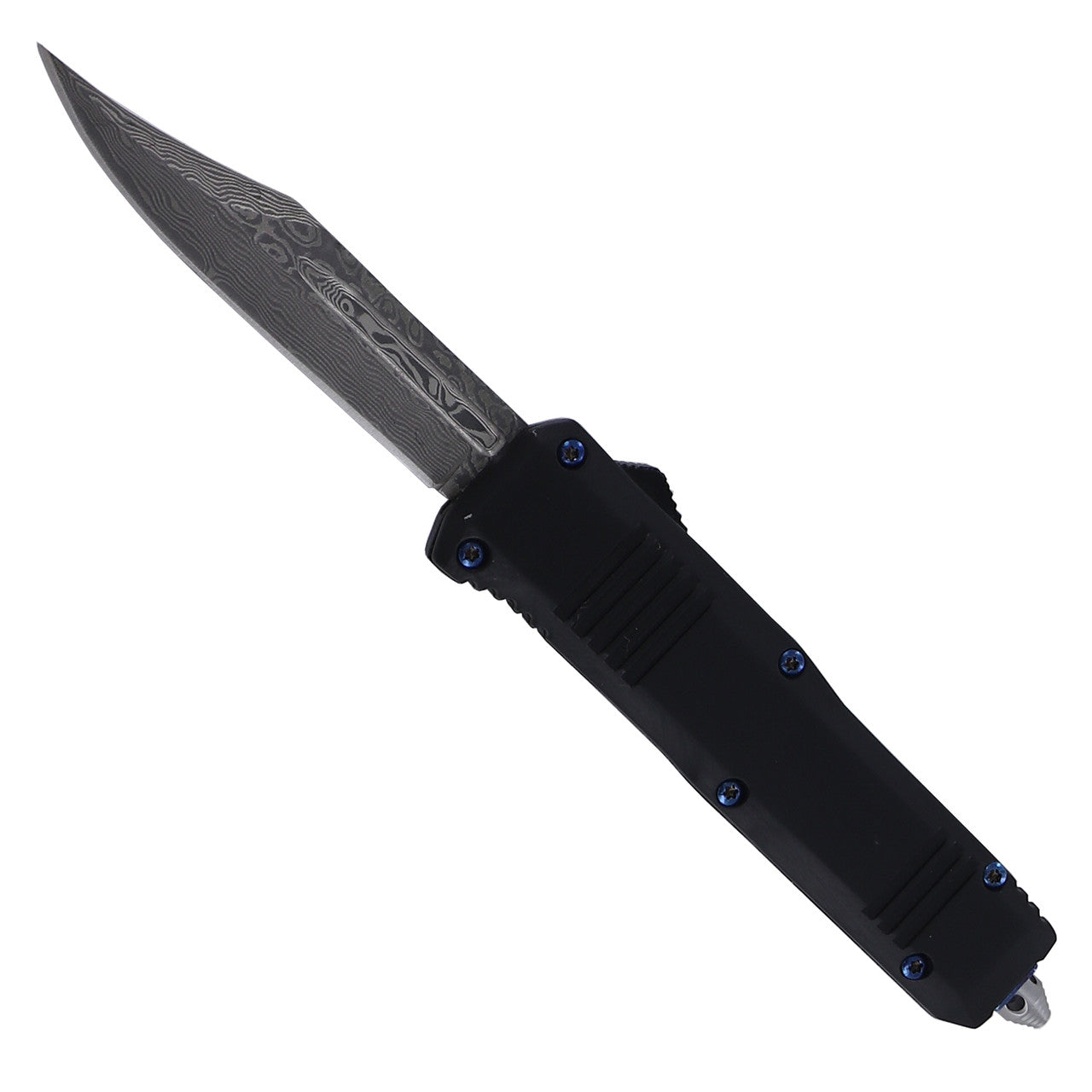 6.9" Touch of Sapphire Damascus Steel Compact Automatic OTF knife - Tophatter's Guns'N'Weapons Store Collectible Weapons - Tophatter Daily Deals