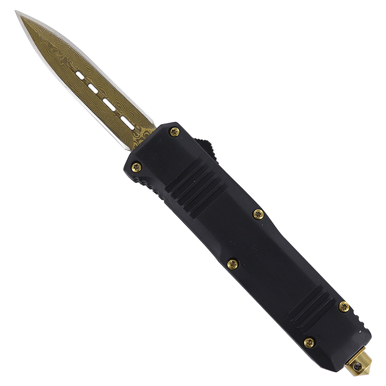6.75" Golden Fang Compact Damascus Steel Automatic OTF Knife Collectible Weapons - Tophatter Daily Deals