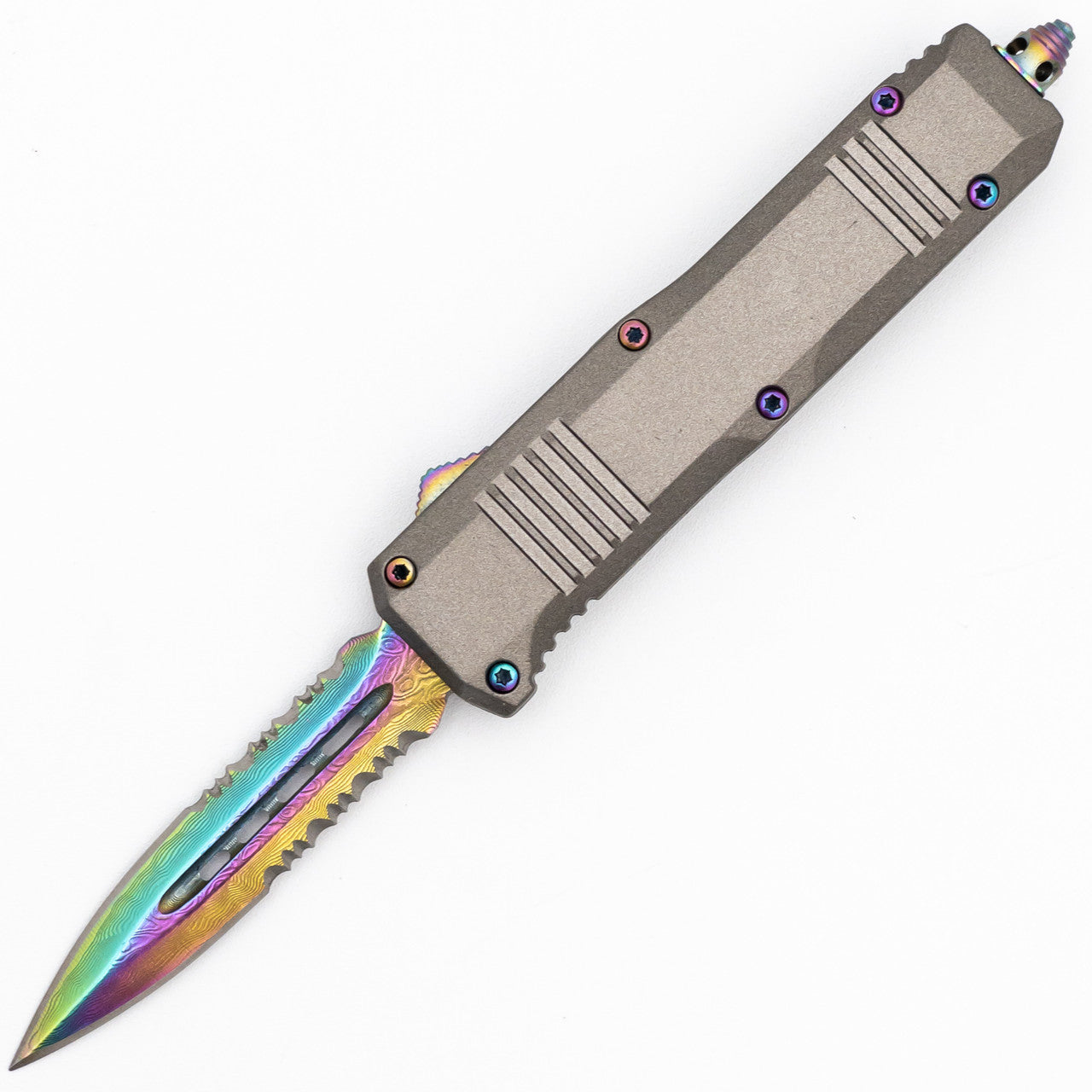 6.75" Antidote Titanium Damascus Steel Compact Out The Front Knife - Tophatter's Guns'N'Weapons Store Collectible Weapons - Tophatter Daily Deals
