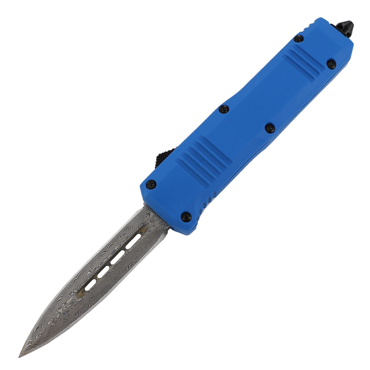 6.8" Blue Damascus Steel Automatic Dual Action Out The Front Knife - Tophatter's Guns'N'Weapons Store Collectible Weapons - Tophatter Daily Deals