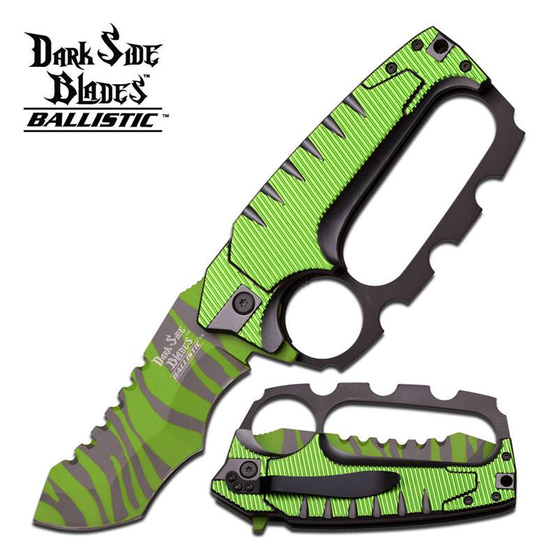 Dark Side Blades 5.25 Inches Green Kunkle Handle Spring Assisted Knife - Tophatter's Army Products & Self Defense Collectible Weapons - Tophatter Daily Deals