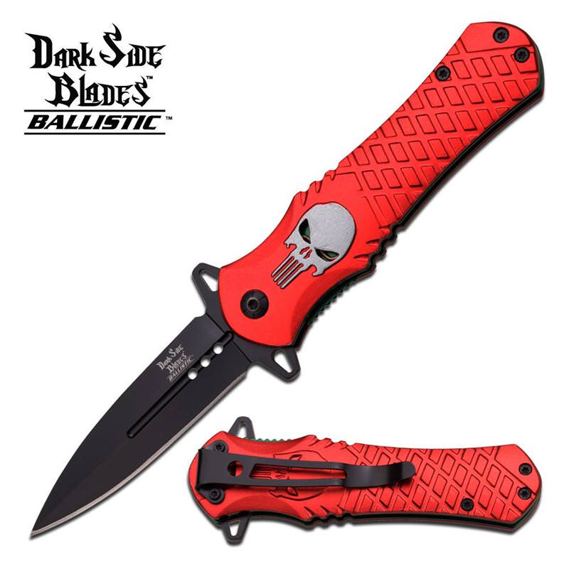 Red Stiletto Style Punisher Spring Assist Knife Collectible Weapons - Tophatter Daily Deals