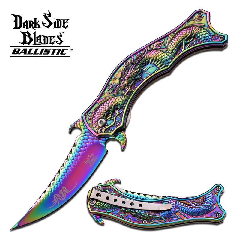 Dark Side Blades Rainbow Titanium Spring Assisted Knife Fantasy Dragon - Tophatter's Guns'N'Weapons Store - FREE SHIPPING Collectible Weapons - Tophatter Daily Deals