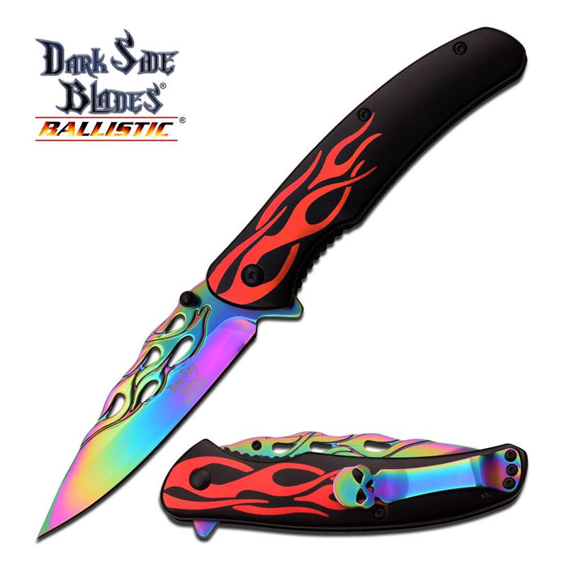 Red Flame Rainbow Punisher Spring Assisted Folding Knife - TOPHATTER'S ARMORY DEALS Collectible Weapons - Tophatter Daily Deals