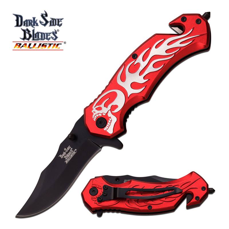 Red Skull Flame Tactical Hunting Rescue Spring Assist Pocket Knife Collectible Weapons - Tophatter Daily Deals