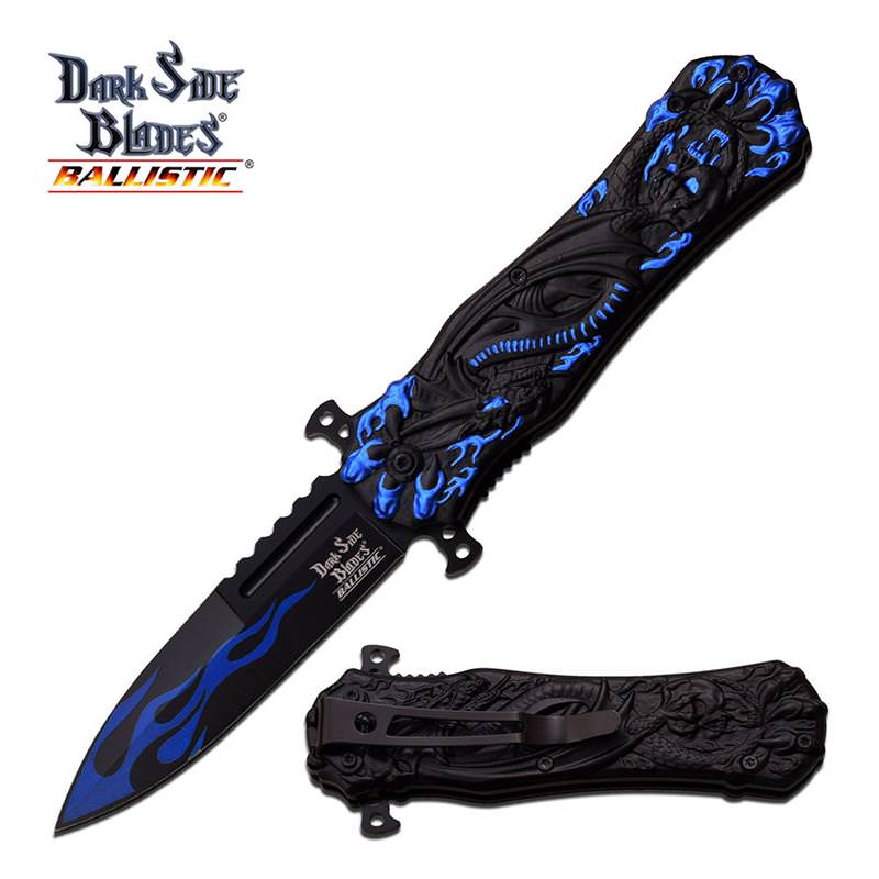 Spring Assist Open Fantasy Knife Blue Dragon Design With Clip - TOPHATTER'S ARMORY DEALS Collectible Weapons - Tophatter Daily Deals