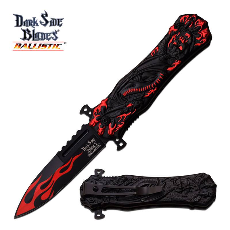 Black Red Hell Dragon Tactical Stiletto Blade Spring Assist Pocket Knife - Tophatter's Guns'N'Weapons Store Collectible Weapons - Tophatter Daily Deals