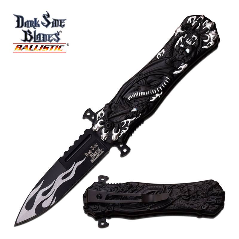 Spring Assist Open Fantasy Knife Black Dragon Design With Clip - TOPHATTER'S ARMORY DEALS Collectible Weapons - Tophatter Daily Deals