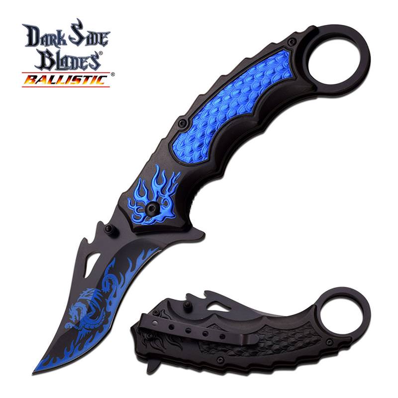 Blue Dragon Flame Tactical Karambit Spring Assist Folding Knife - Tophatter's Army Products & Self Defense Collectible Weapons - Tophatter Daily Deals