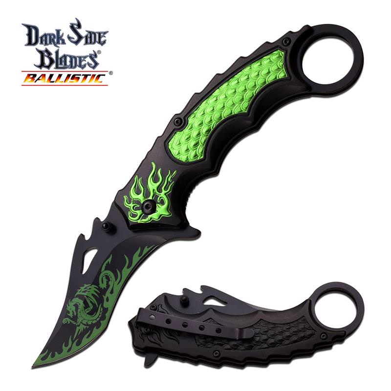 Dark Side Blades Green Dragon Tactical Hunting Spring Assisted Pocket Knife - Tophatter's Inc. Weapons Store Online Collectible Weapons - Tophatter Daily Deals