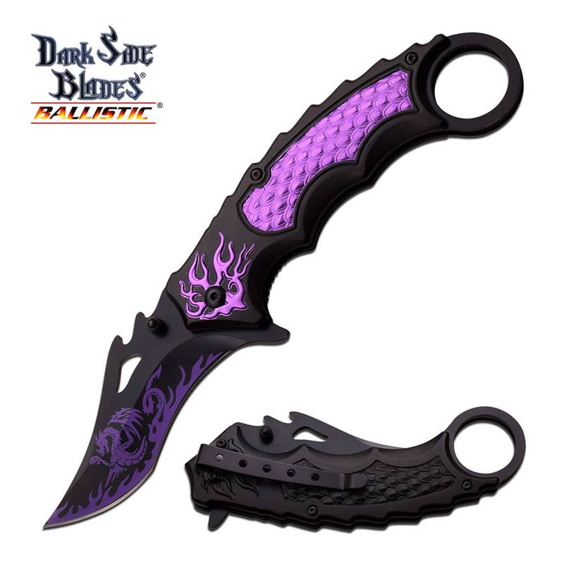 Dark Side Blades Purple Dragon Tactical Hunting Spring Assisted Pocket Knife Collectible Weapons - Tophatter Daily Deals