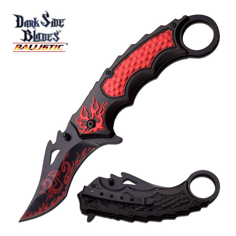 Red Dragon Flame Tactical Karambit Spring Assist Folding Knife - Tophatter's Guns'N'Weapons Store Collectible Weapons - Tophatter Daily Deals