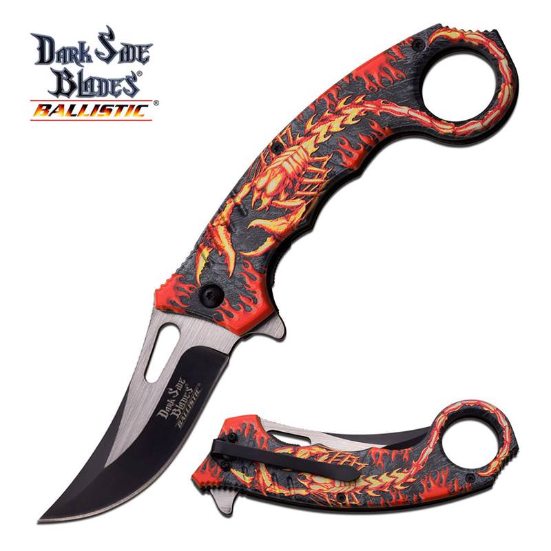 Red Black Flame Scorpion Fantasy Karambit Spring Assisted Knife Collectible Weapons - Tophatter Daily Deals
