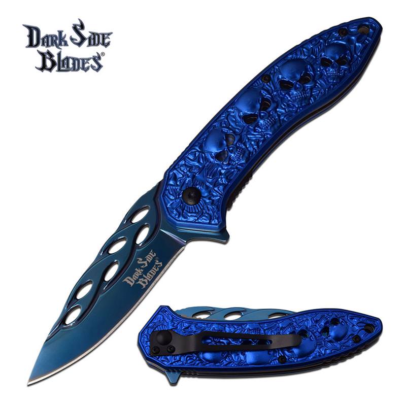 Blue Skull Titanium Nitrite Blade Tactical Spring Assisted Pocket Knife - TOPHATTER'S ARMORY DEALS Collectible Weapons - Tophatter Daily Deals
