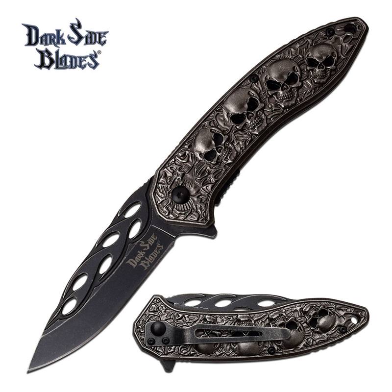Gray Skull Stonewash Blade Tactical EDC Spring Assisted Pocket Knife - Tophatter's Guns'N'Weapons Store Collectible Weapons - Tophatter Daily Deals