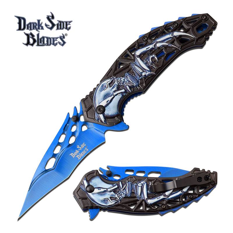 Skull Spider Fanntasy Spring Assisted Folding Pocket Knife Blue Collectible Weapons - Tophatter Daily Deals