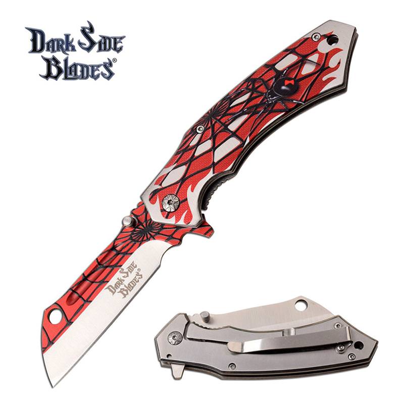 Spider Web Assisted Opening Folding Cleaver Blade Pocket Knife Red - Tophatter's Guns'N'Weapons Store Collectible Weapons - Tophatter Daily Deals