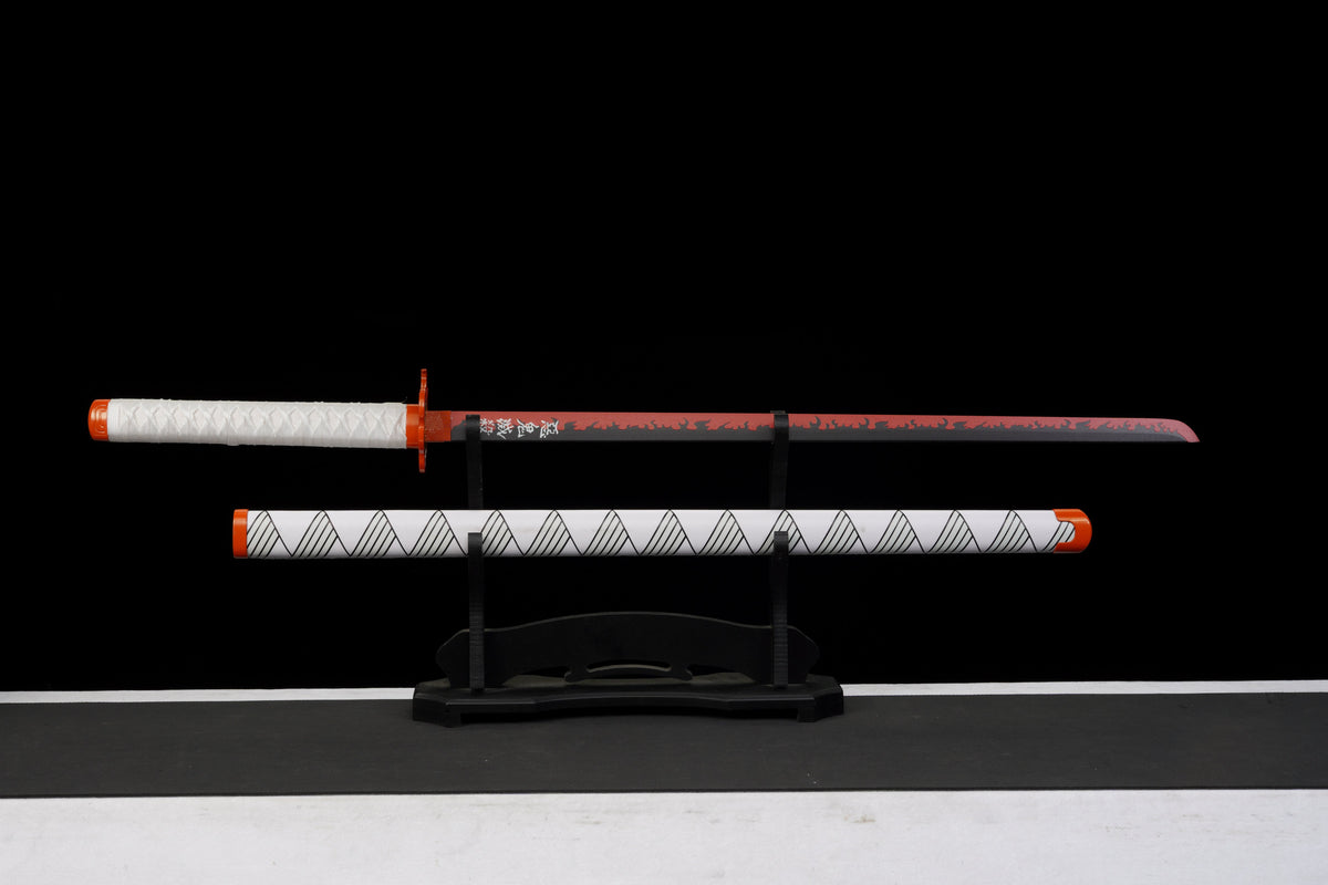 Demon Slayer - Kyojuro Rengoku Red Nichirin Display (Straight Blade) Katana Sword - Tophatter Daily Deals