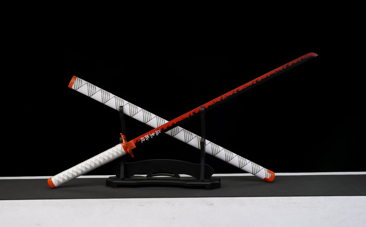 Demon Slayer - Kyojuro Rengoku Red Nichirin Display (Straight Blade) Katana Sword - Tophatter Daily Deals