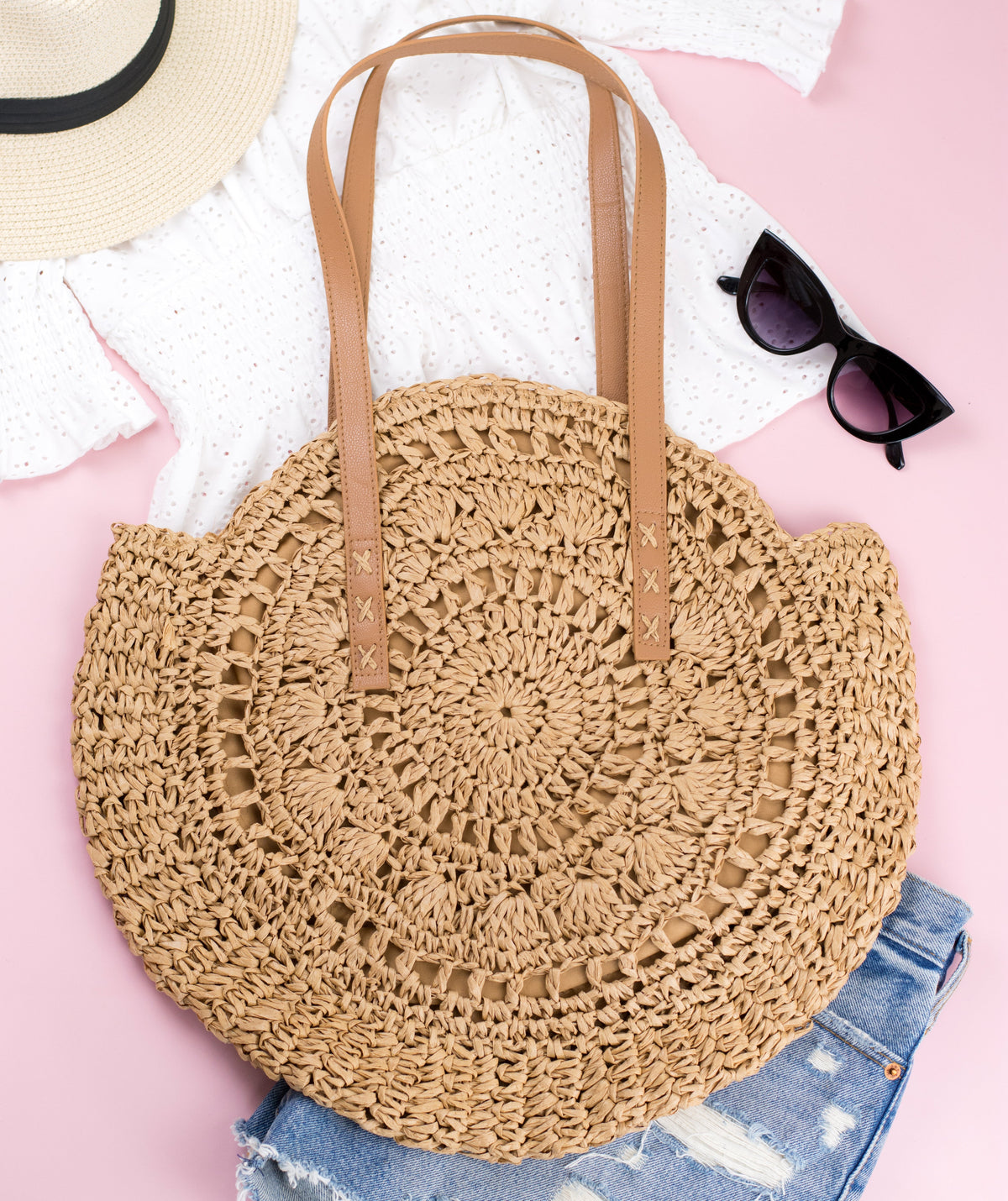 Straw Circle Tote Khaki Handbags & Wallets - Tophatter Daily Deals