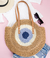 Straw Circle Tote Khaki Blue Handbags & Wallets - Tophatter Daily Deals