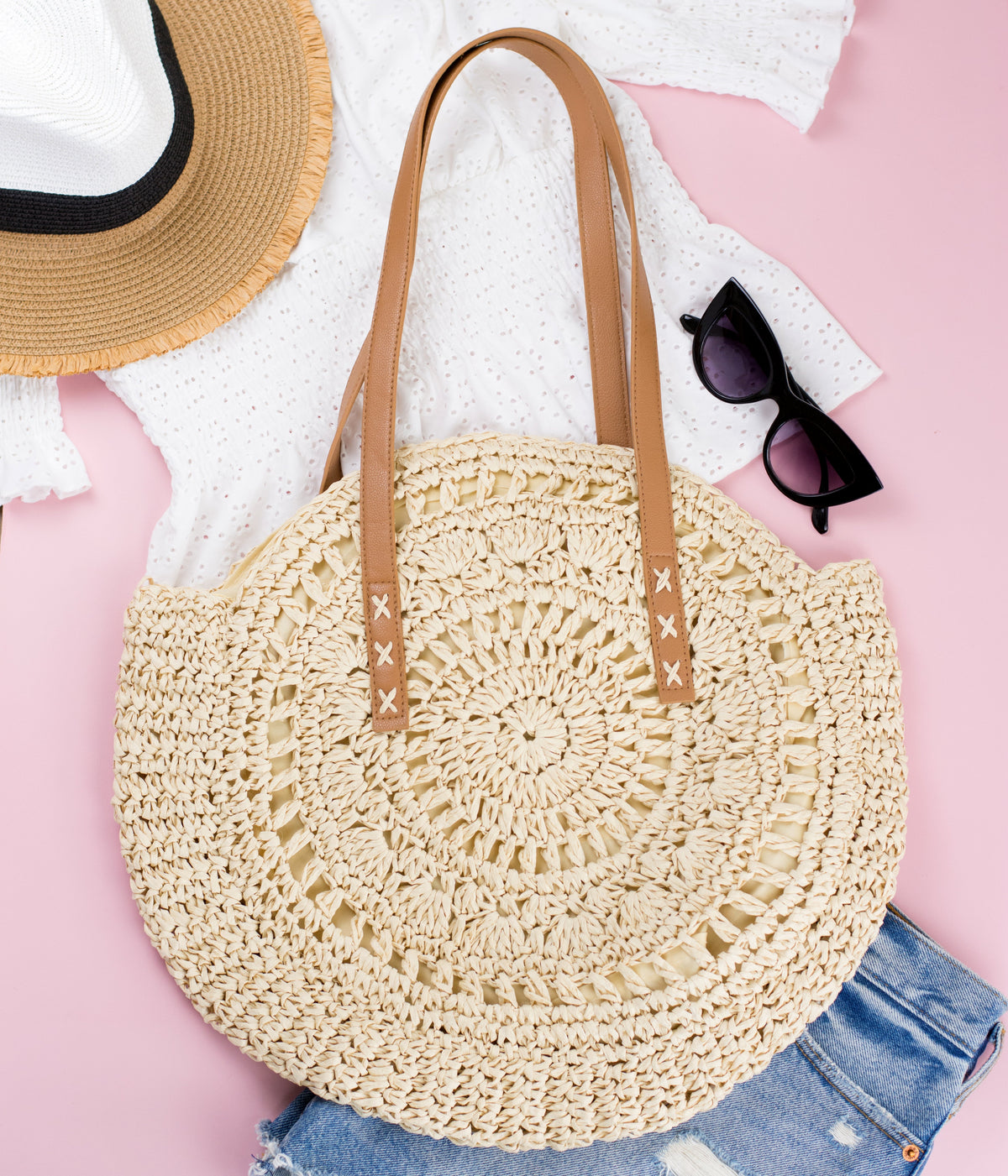 Straw Circle Tote Straw Handbags & Wallets - Tophatter Daily Deals