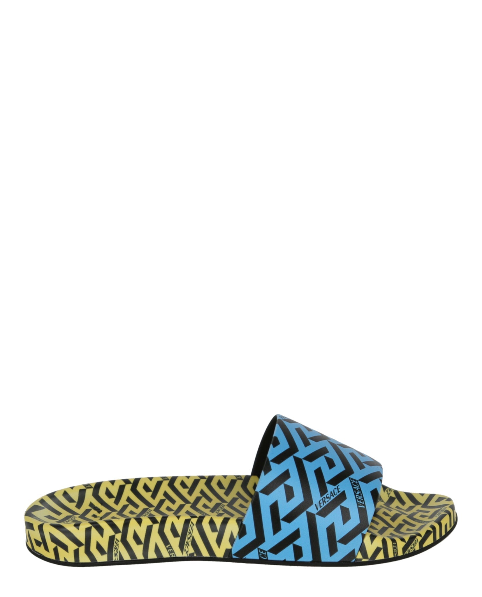 Versace Greca Print Slides Yellow Blue Footwear - Tophatter Daily Deals