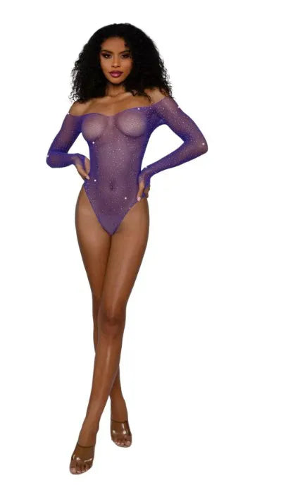Rhinestone Off Shoulder Bodystocking – Nylon Spandex Bodystocking > Clothes > Bodies and Playsuits - Tophatter Daily Deals