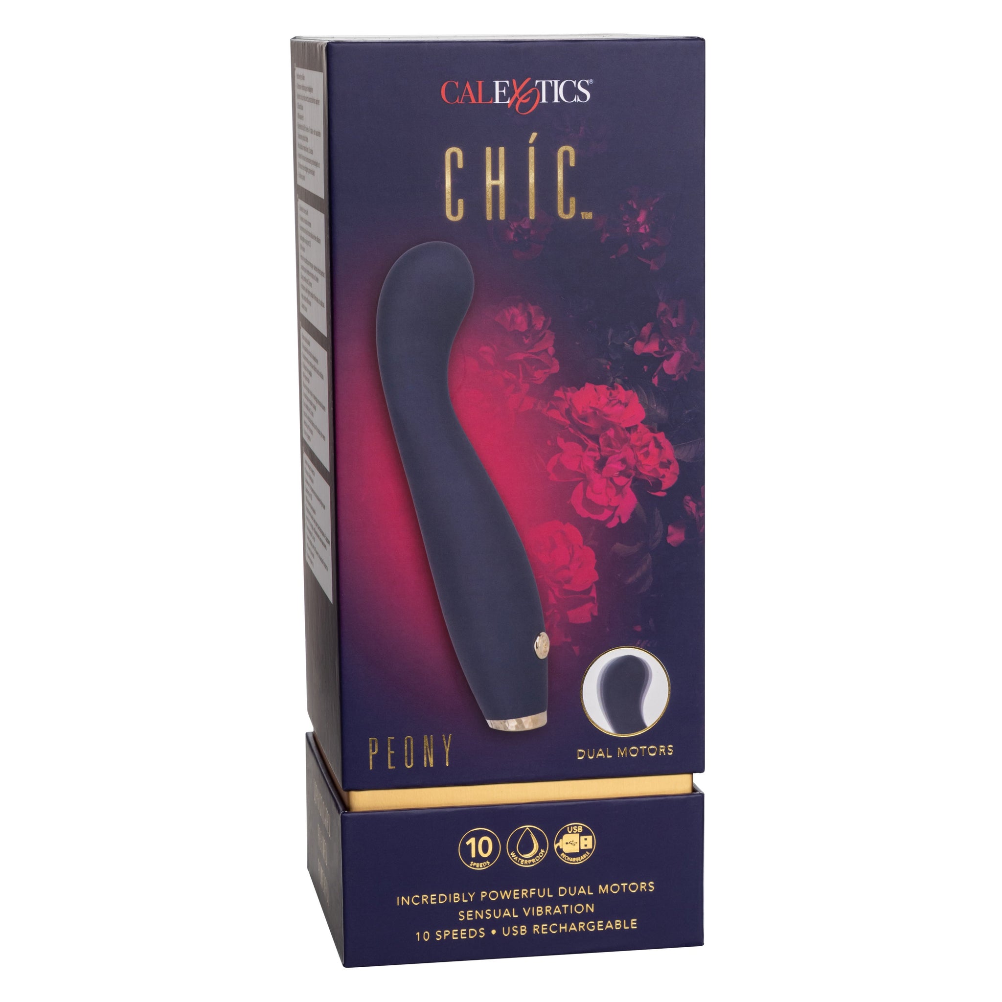 Chic Peony Flexible G-Wand Vibrator with Dual Motors, 10 Speeds, Navy Blue Silicone and Gold Accents > Sex Toys For Ladies > G-Spot Vibrators - Tophatter Daily Deals