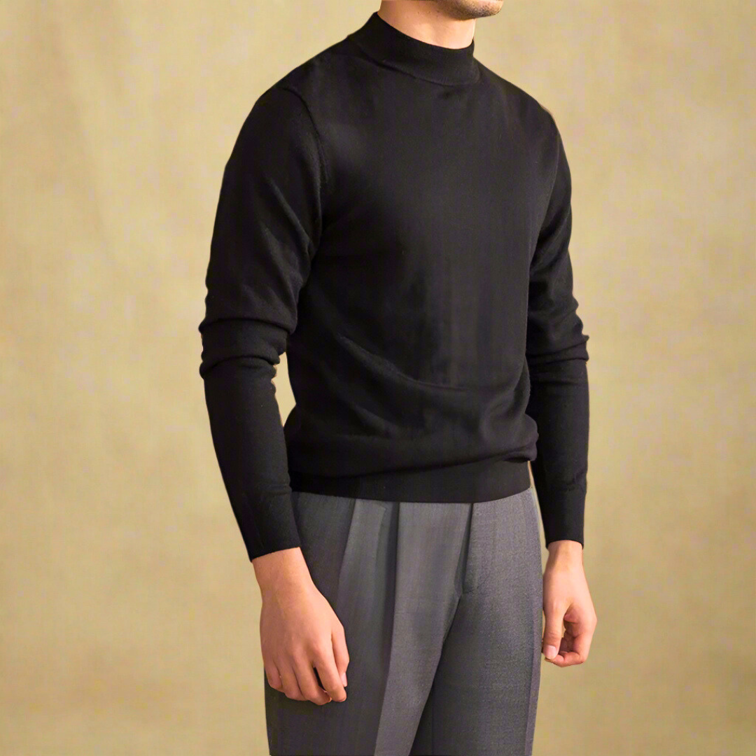 Soft Classic Men's Turtleneck Sweater - Fitted, Wool, Work Black - Tophatter Daily Deals