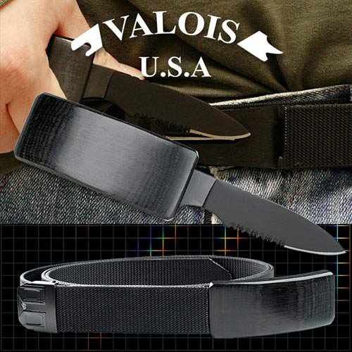 Adjustable Nylon Belt Black Pakkawood Buckle With Hidden Knife - Tophatter's Guns'N'Weapons Store Collectible Weapons - Tophatter Daily Deals