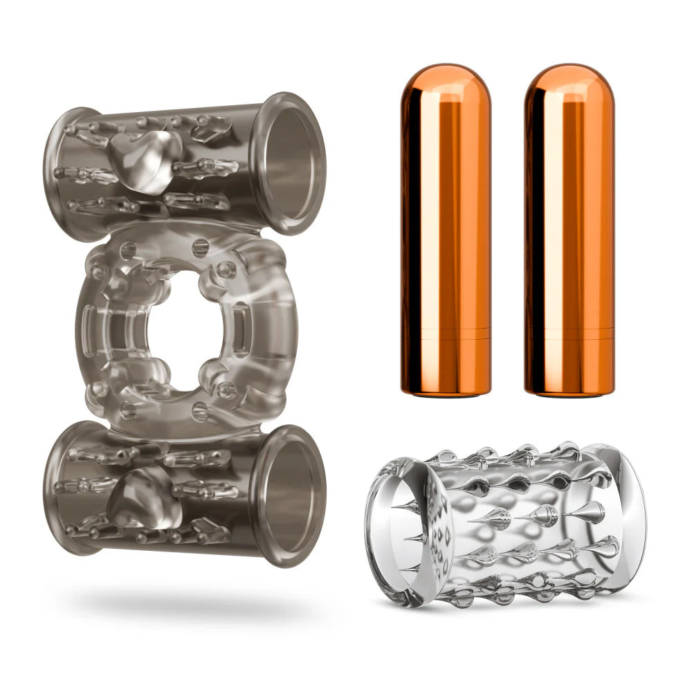 Stay Hard Vibrating Cock Ring Set With Dual Bullets Textured Sheath - Cock Ring Set > Cock Ring > Sets - Tophatter Daily Deals
