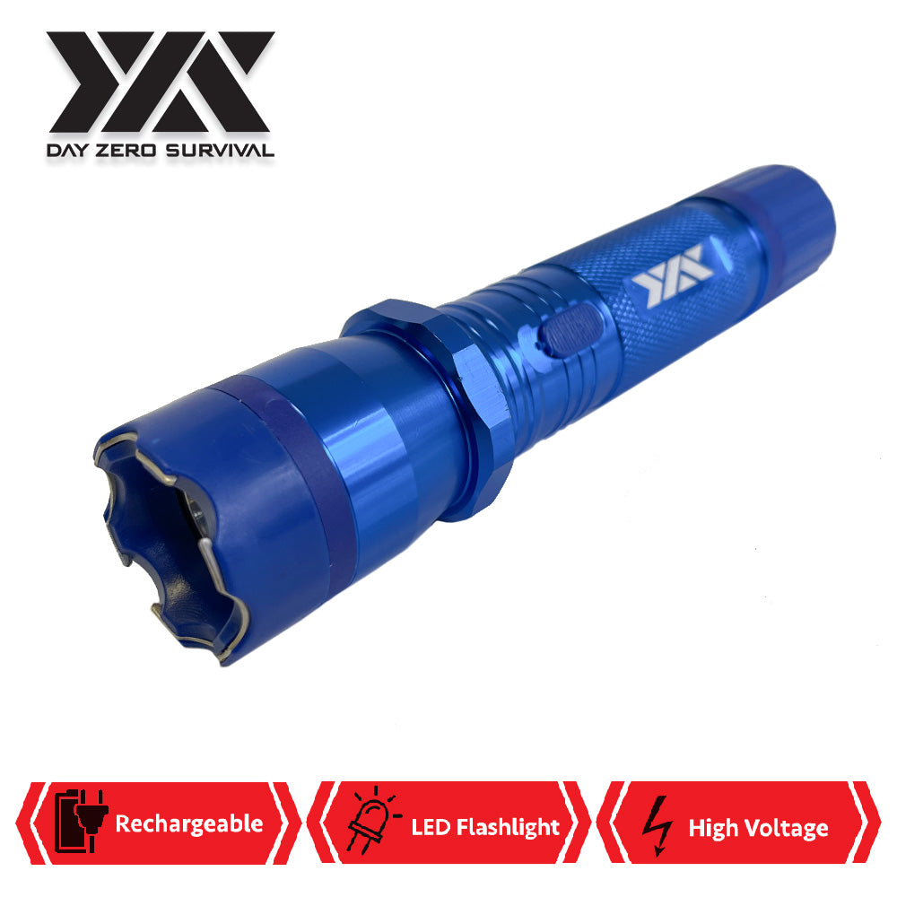 DZS Blue Metal Stun Gun 10 Million Volt Rechargeable with Flashlight - TOPHATTER'S ARMORY DEALS Collectible Weapons - Tophatter Daily Deals