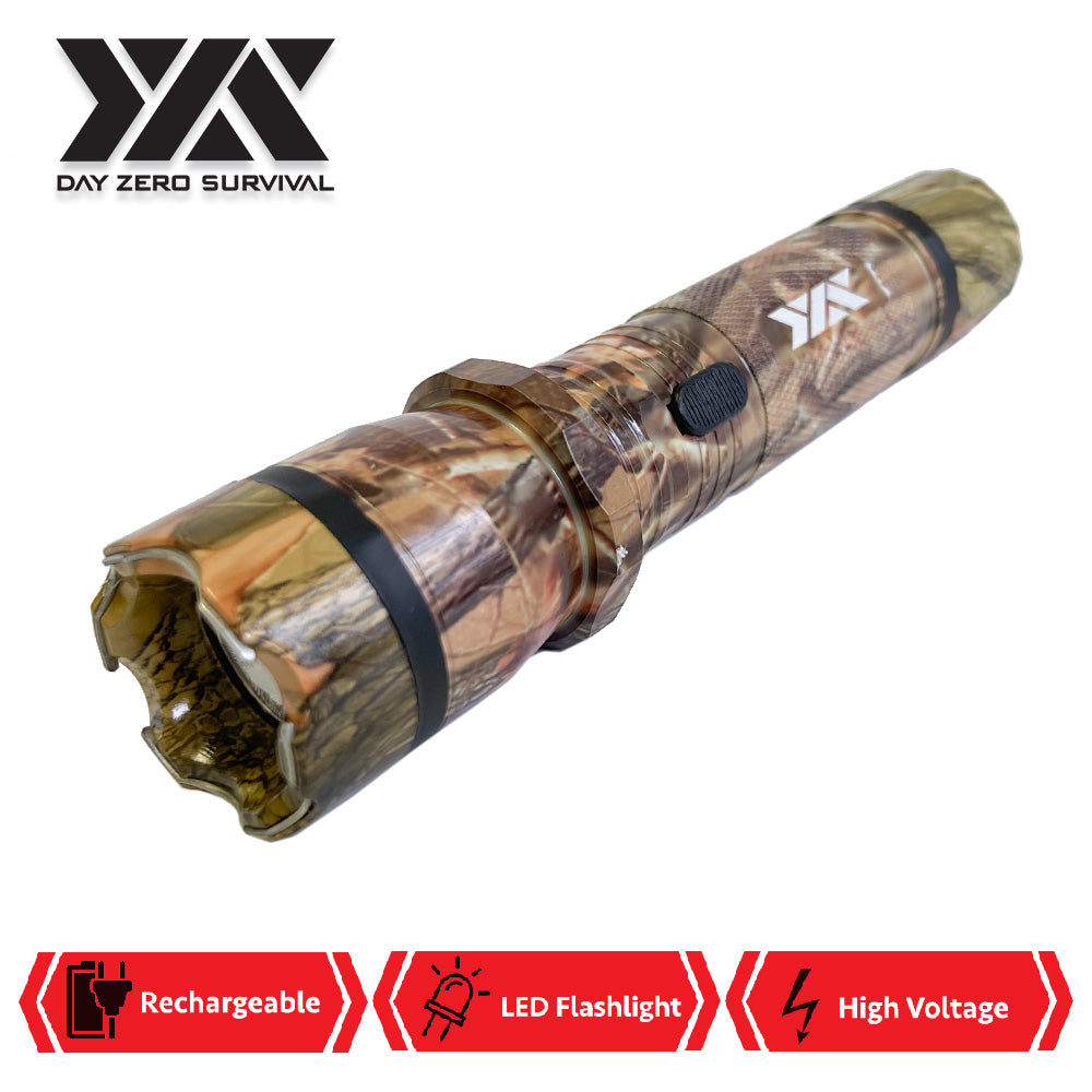 DZS Camo Metal Stun Gun 10 Million Volt Rechargeable with Flashlight - TOPHATTER'S ARMORY DEALS Collectible Weapons - Tophatter Daily Deals