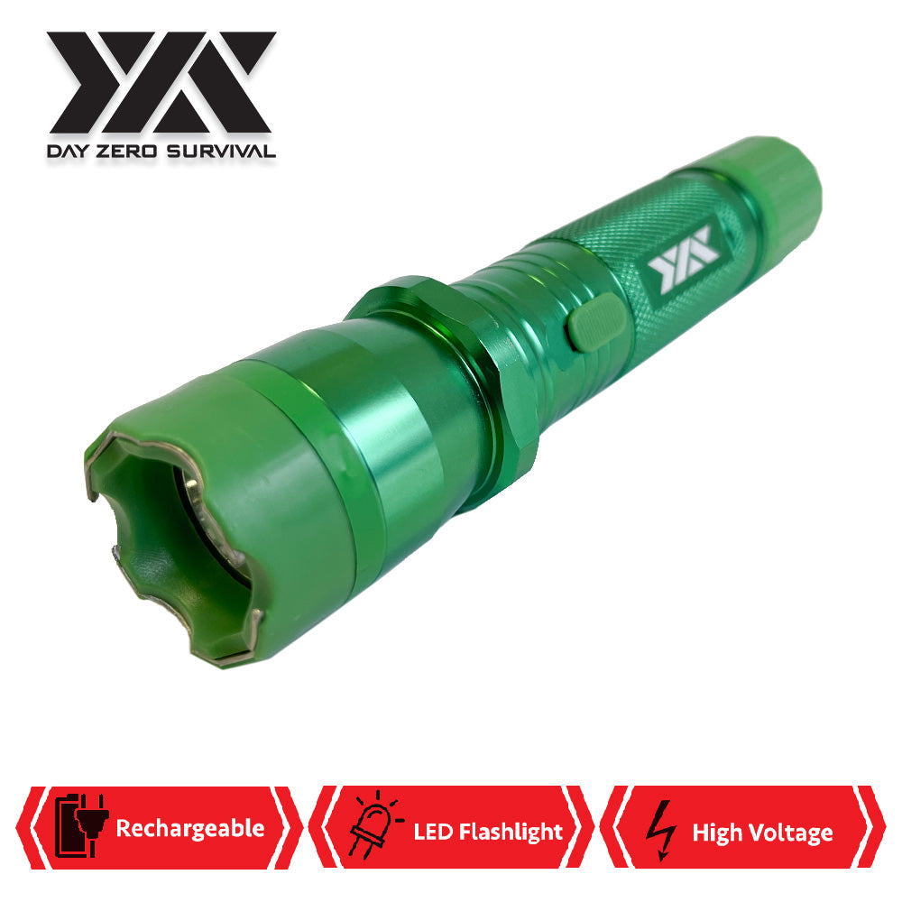 DZS Green Metal Stun Gun 10 Million Volt Rechargeable with Flashlight - TOPHATTER'S ARMORY DEALS Collectible Weapons - Tophatter Daily Deals